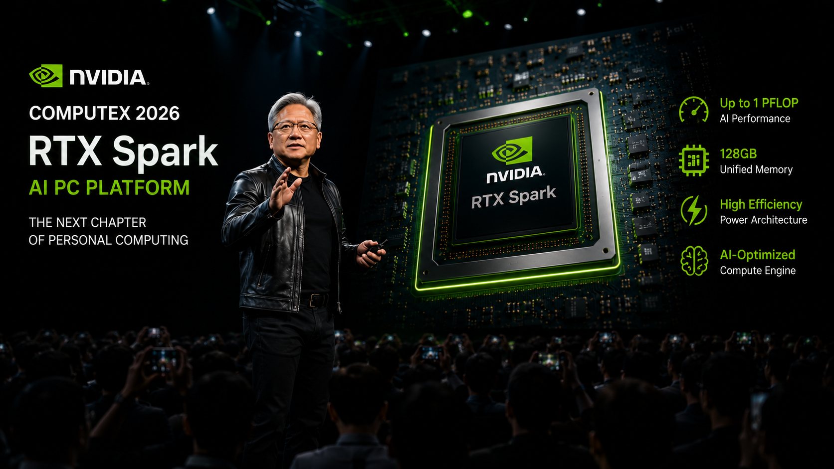 Jensen Huang presenting RTX Spark at Computex 2026