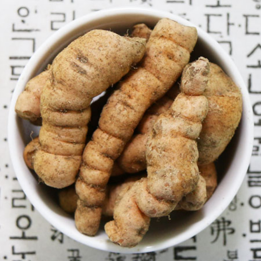 야생에서 채취를 한 생지황을 흙이 묻어 있는 상태로 하얗고 동그란 그릇에 수북하게 담아두고 찍은 사진