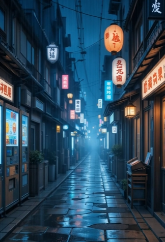 Kyoto rainy street AI phone wallpaper, 8-second vertical cinematic loop
