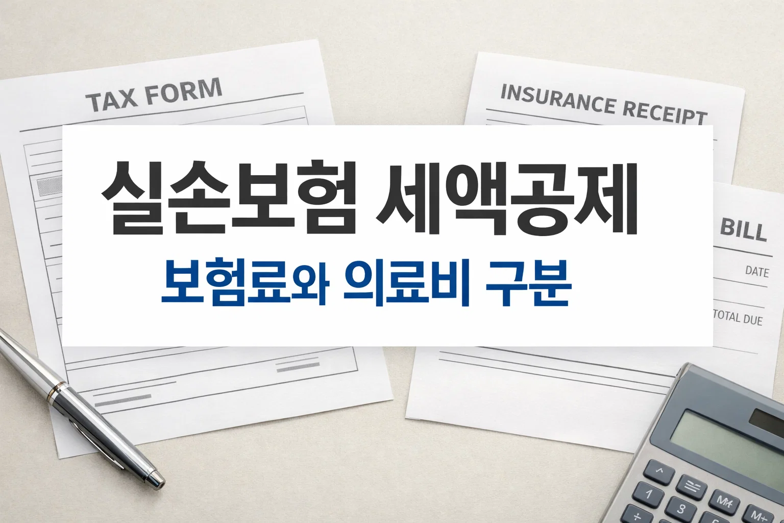 실손보험 세액공제에서 보험료 공제와 의료비 공제 항목을 구분할 때 먼저 확인해야 할 핵심 기준을 보여주는 썸네일 이미지