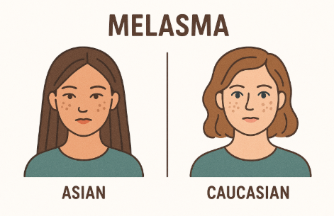 아시아, 서양 여성 피부 기미 일러스트