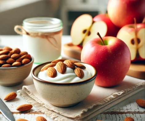 사과와 요거트와 견과류를 함께 먹는 공복에 먹으면 좋은 음식 사진
