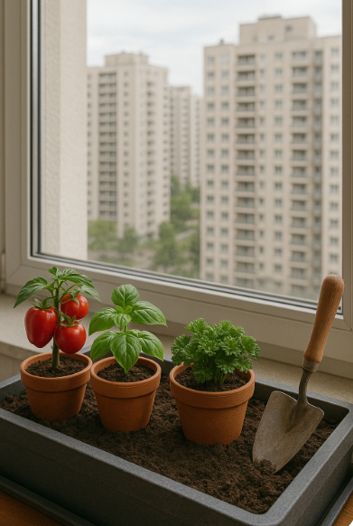 고층 아파트 식물 재배 사진
