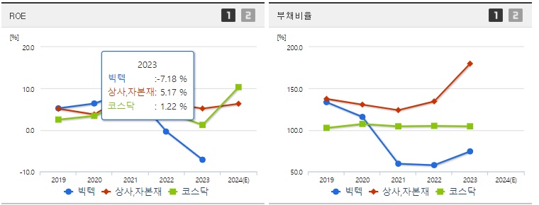 빅텍 ROE,부채비율