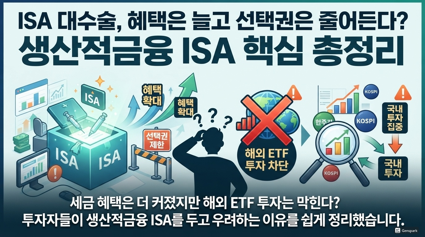 ISA 대수술, 혜택은 늘고 선택권은 줄어든다? 생산적금융 ISA 핵심 총정리