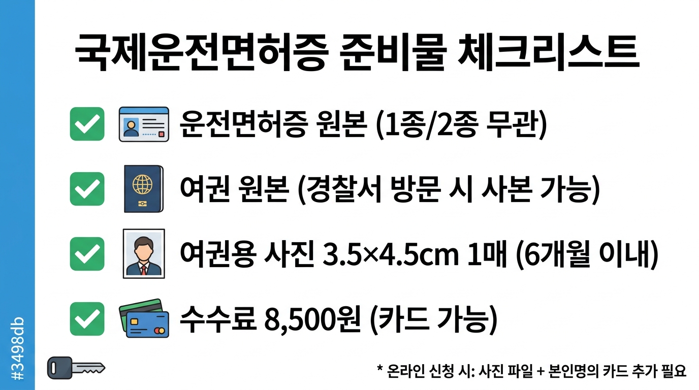 국제운전면허증 준비물 체크리스트 면허증 여권 사진 수수료