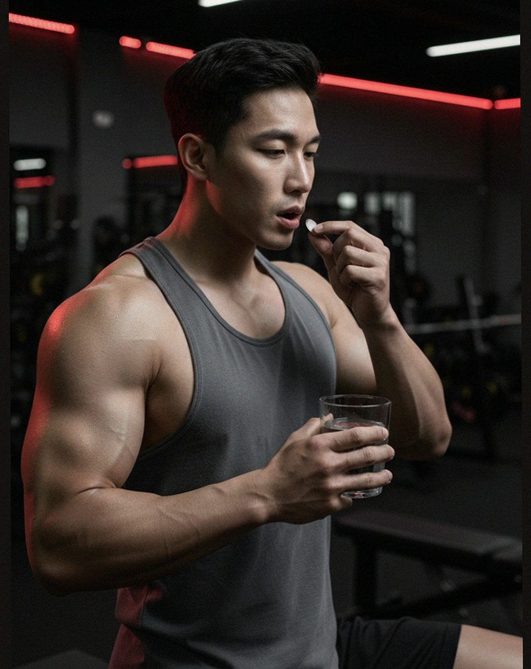 Korean Asian man looking out window during work break