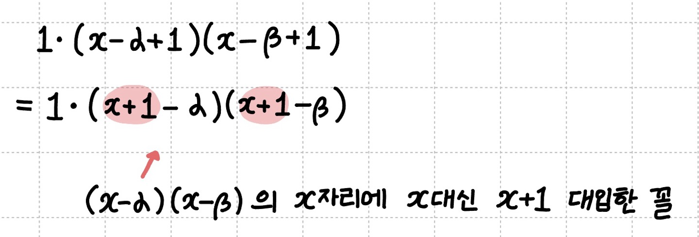 두 근이 alpha -1, beta -1인 이차방정식