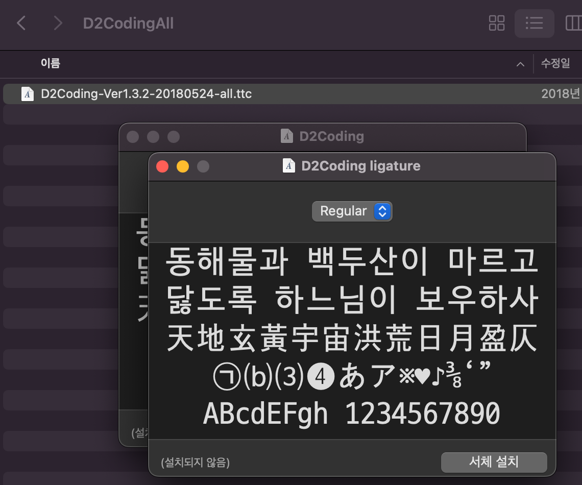 D2Coding 폰트 설치
