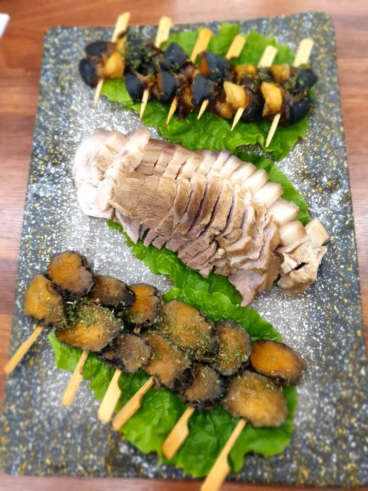 전복구이, 수육, 소라구이