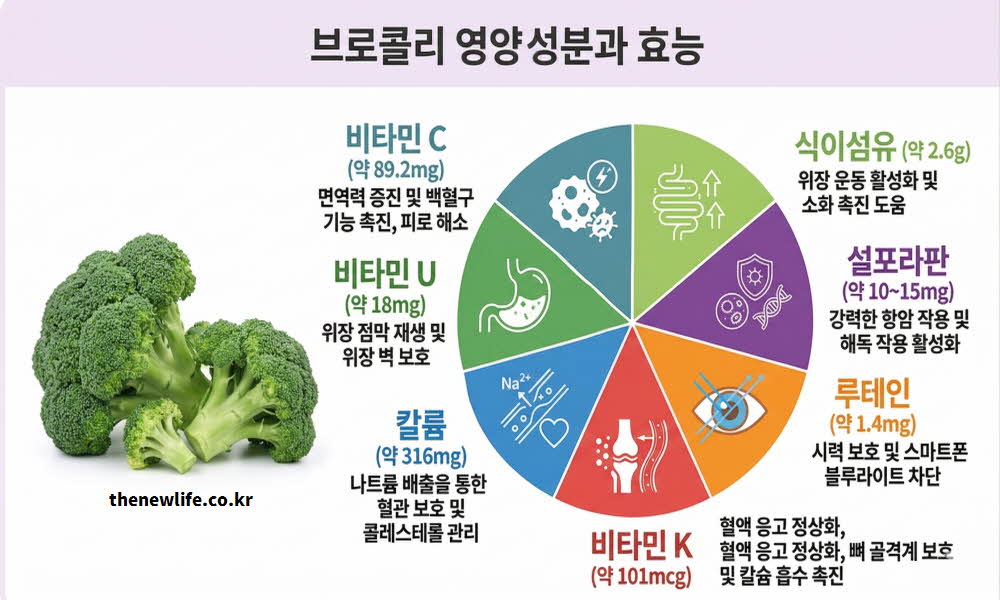 브로콜리 효능의 영양 성분을 표기한 이미지