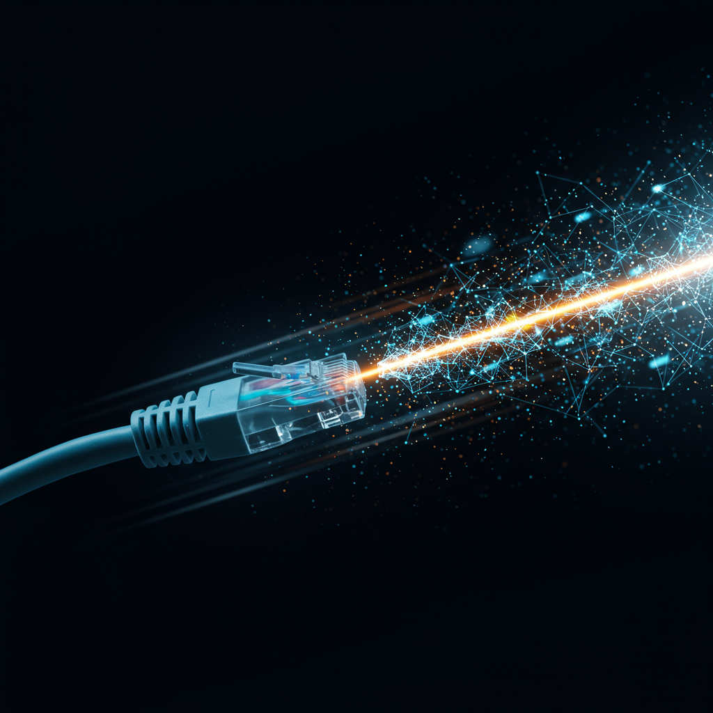 인터넷 회선 케이블과 데이터 흐름을 상징하는 디지털 이미지