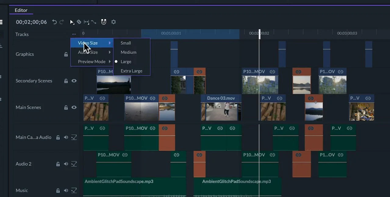 filmorapro track size