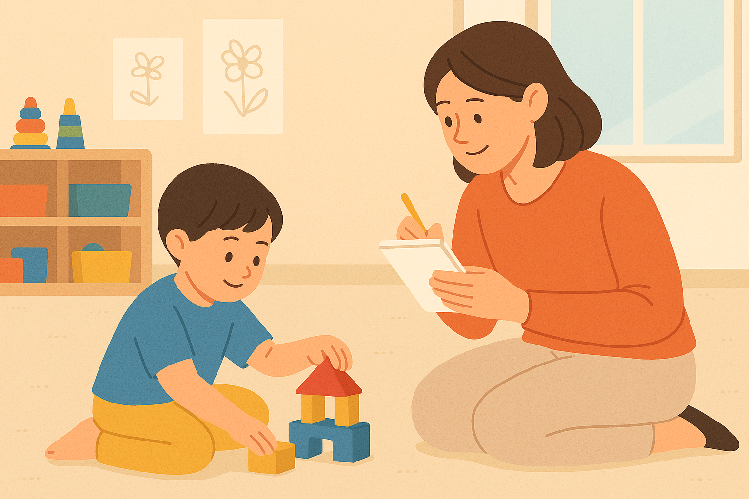 어린이의 시계에 대해 배우는 교사