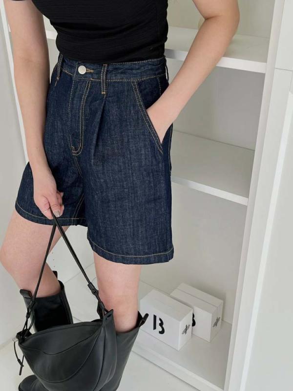 생지 반바지 여름 숏팬츠 린넨 핀턱 데님 청반바지