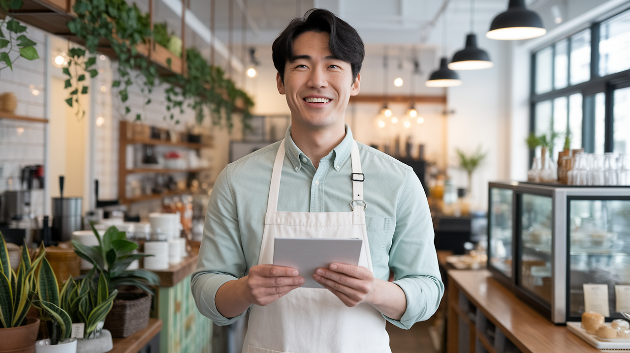 실업급여를 받게되서 웃고있는 자영업자