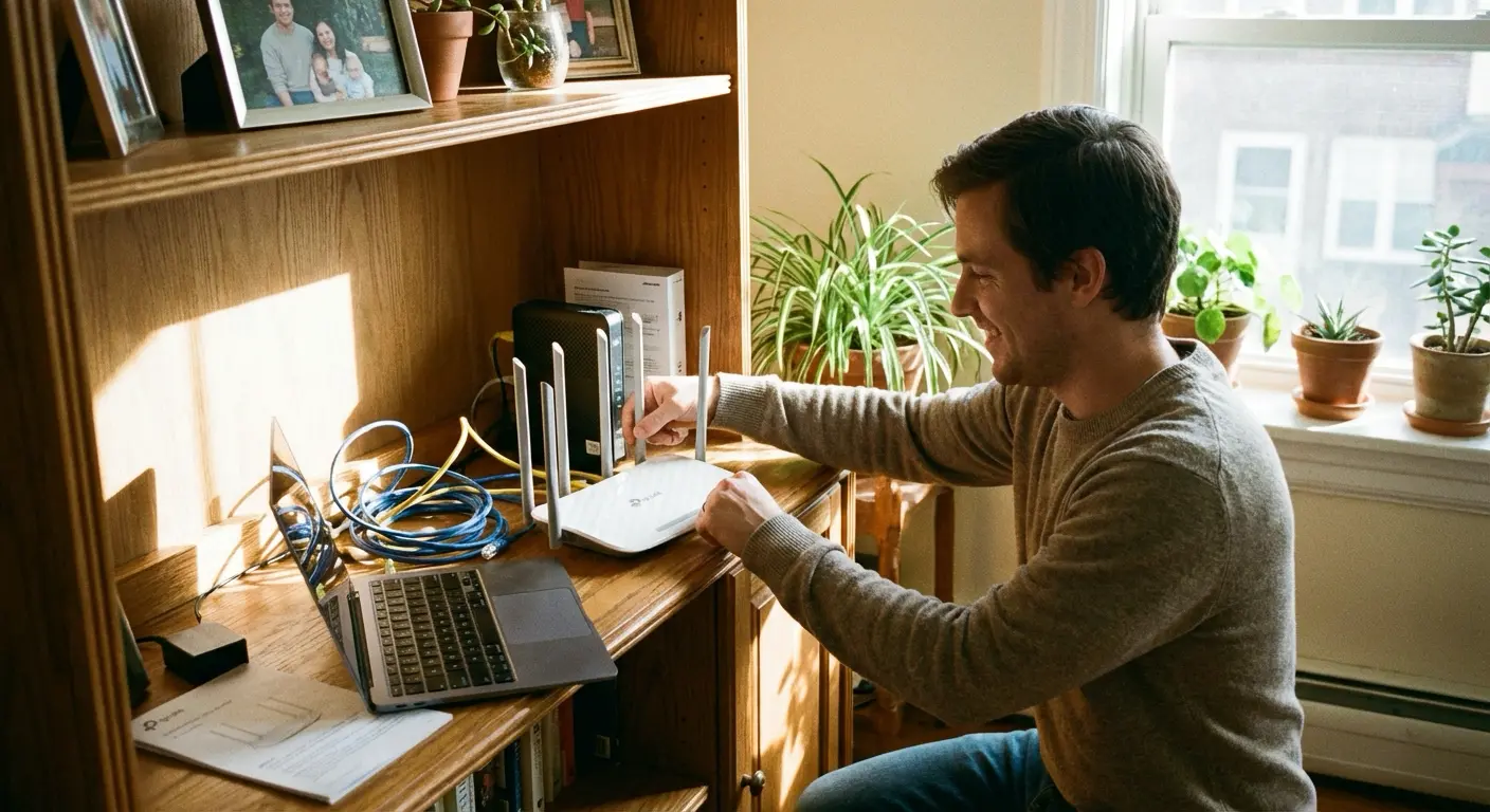 가정용 인터넷 공유기 설치 장면