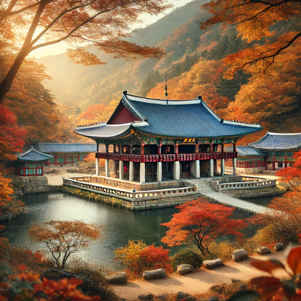 가을 풍경 속 전통 건축 양식을 자랑하는 수덕사의 고즈넉한 풍경