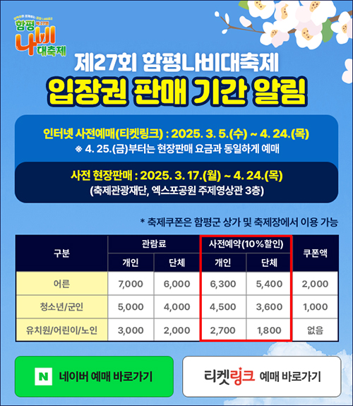 제27회 함평나비대축제 입장권 판매