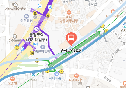 충정로역2호선에서 인천공항 리무진 공항버스(6015번) 지도 위치