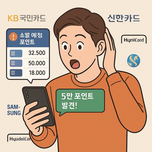 쌓여 있는 카드 포인트를 확인하는 사람