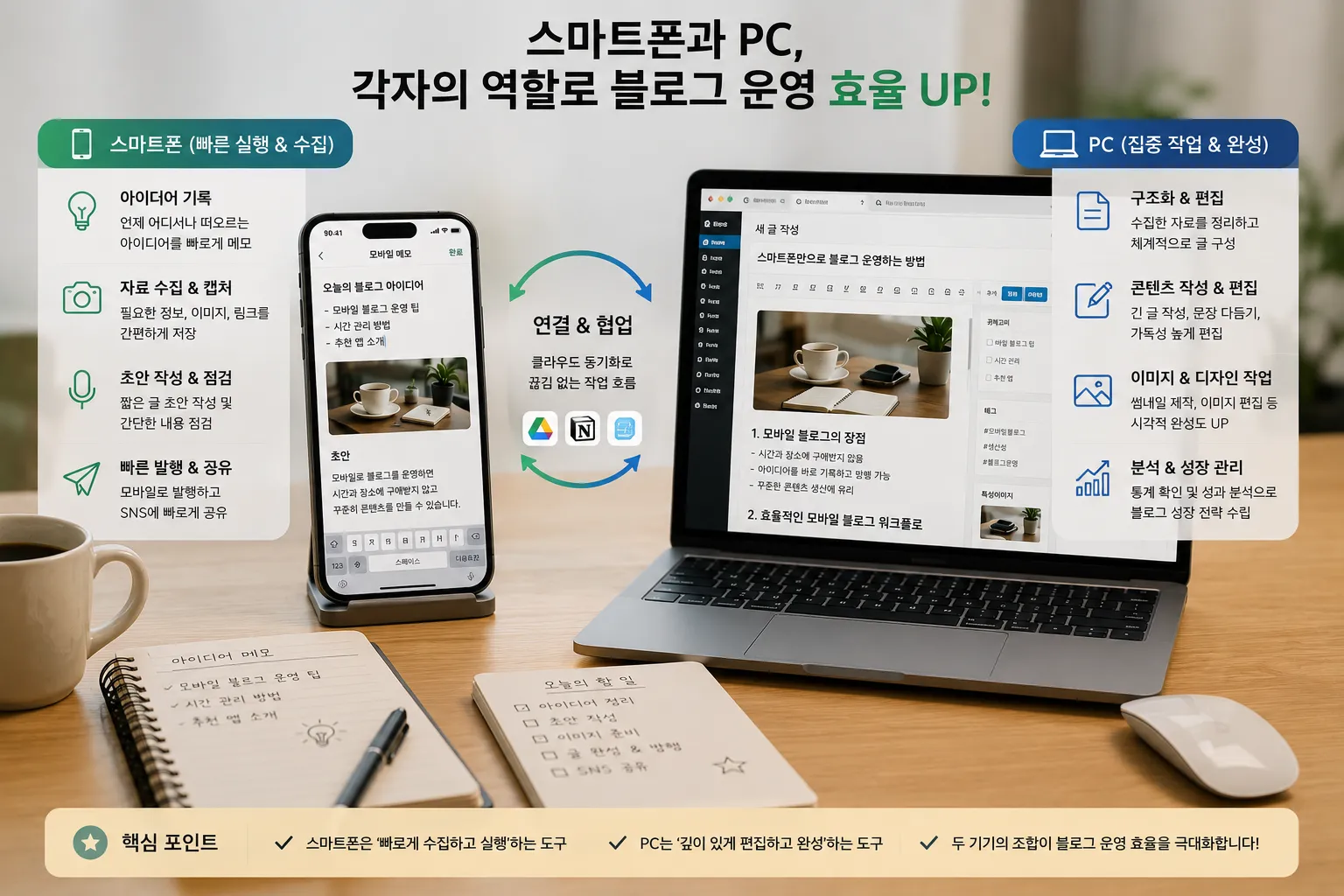 스마트폰과 PC의 생산성 비교 및 역할 분담