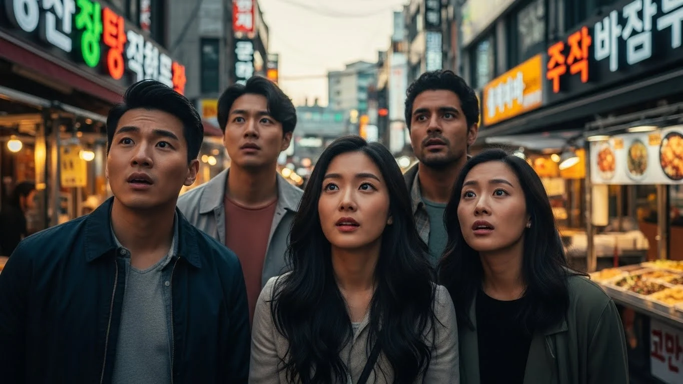 주변을 둘러보며 궁금한 표정을 짓는 외국인 모습