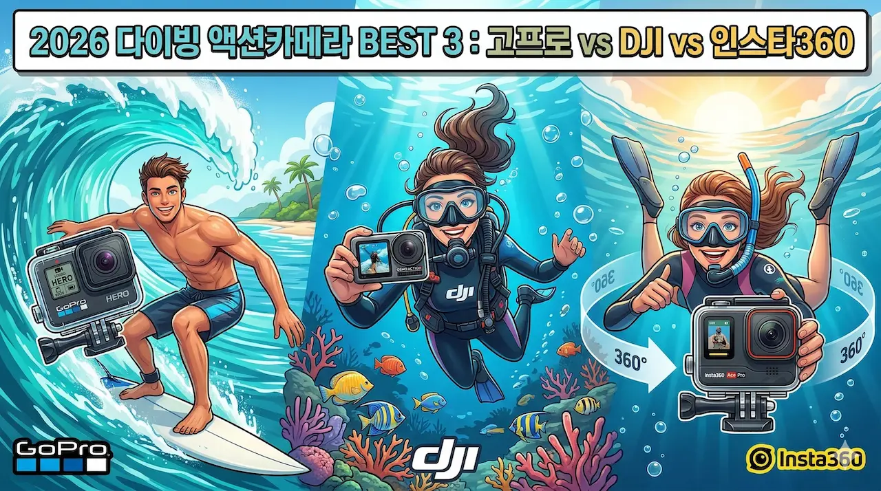 2026 다이빙 액션카메라 BEST 3 : 고프로 vs DJI vs 인스타360