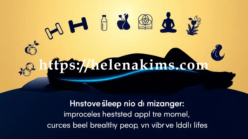 건강한 생활 습관을 상징하는 다양한 아이콘들이 한데 모여 편안하게 잠든 사람의 실루엣 주변을 감싸고 있다. 가벼운 아령, 신선한 과일과 채소, 금주/금연 표시, 옆으로 누운 자세, 명상하는 사람 등의 아이콘이 예방과 관리의 중요성을 강조한 이미지.