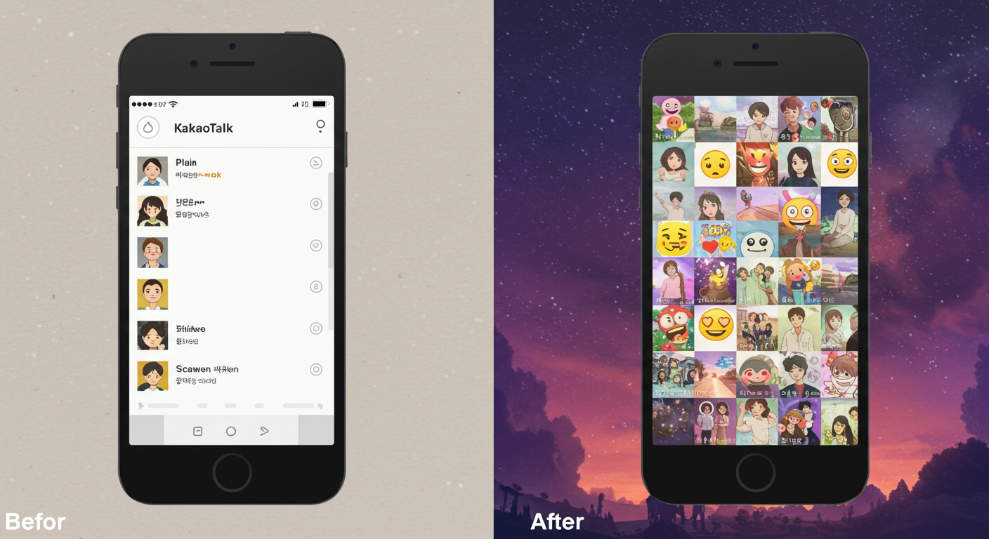 카카오톡 꾸미기 전과 후의 비교 화면
