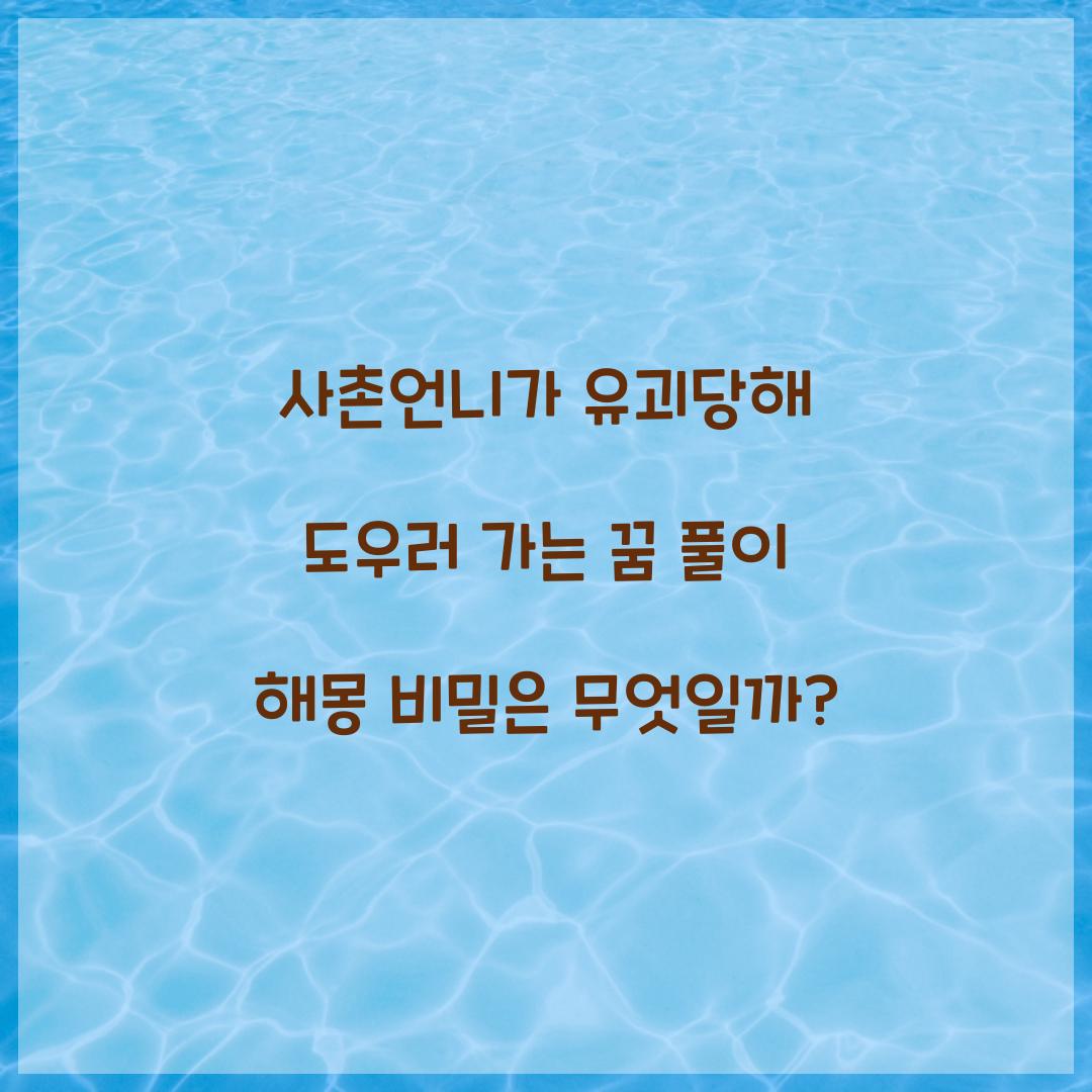 사촌언니가 유괴당해 도우러 가는 꿈 풀이 해몽 해석
