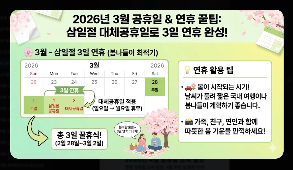 2026년 공휴일 총정리 대체공휴일 완벽 분석