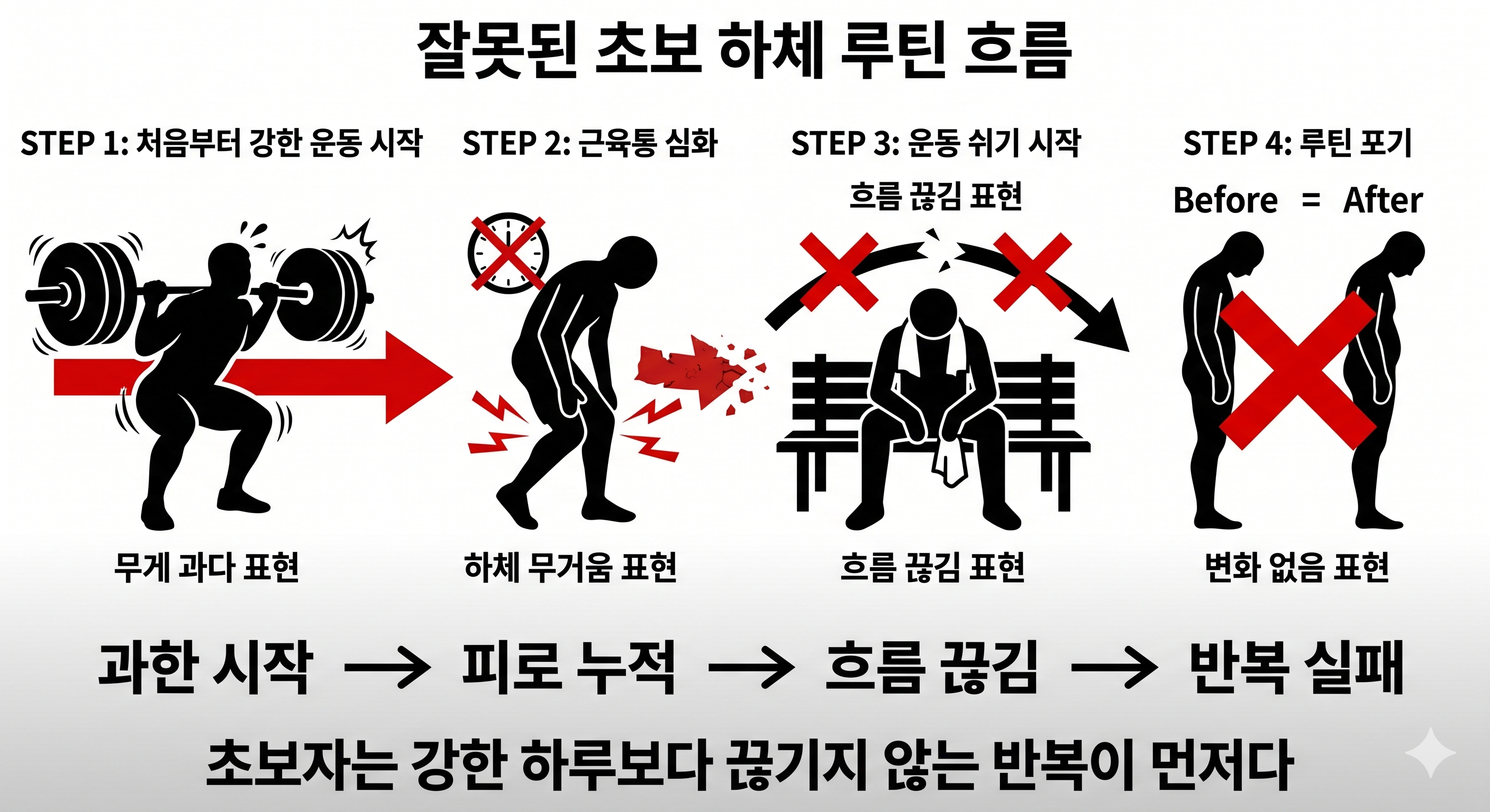 잘못된 초보 하체 루틴 흐름