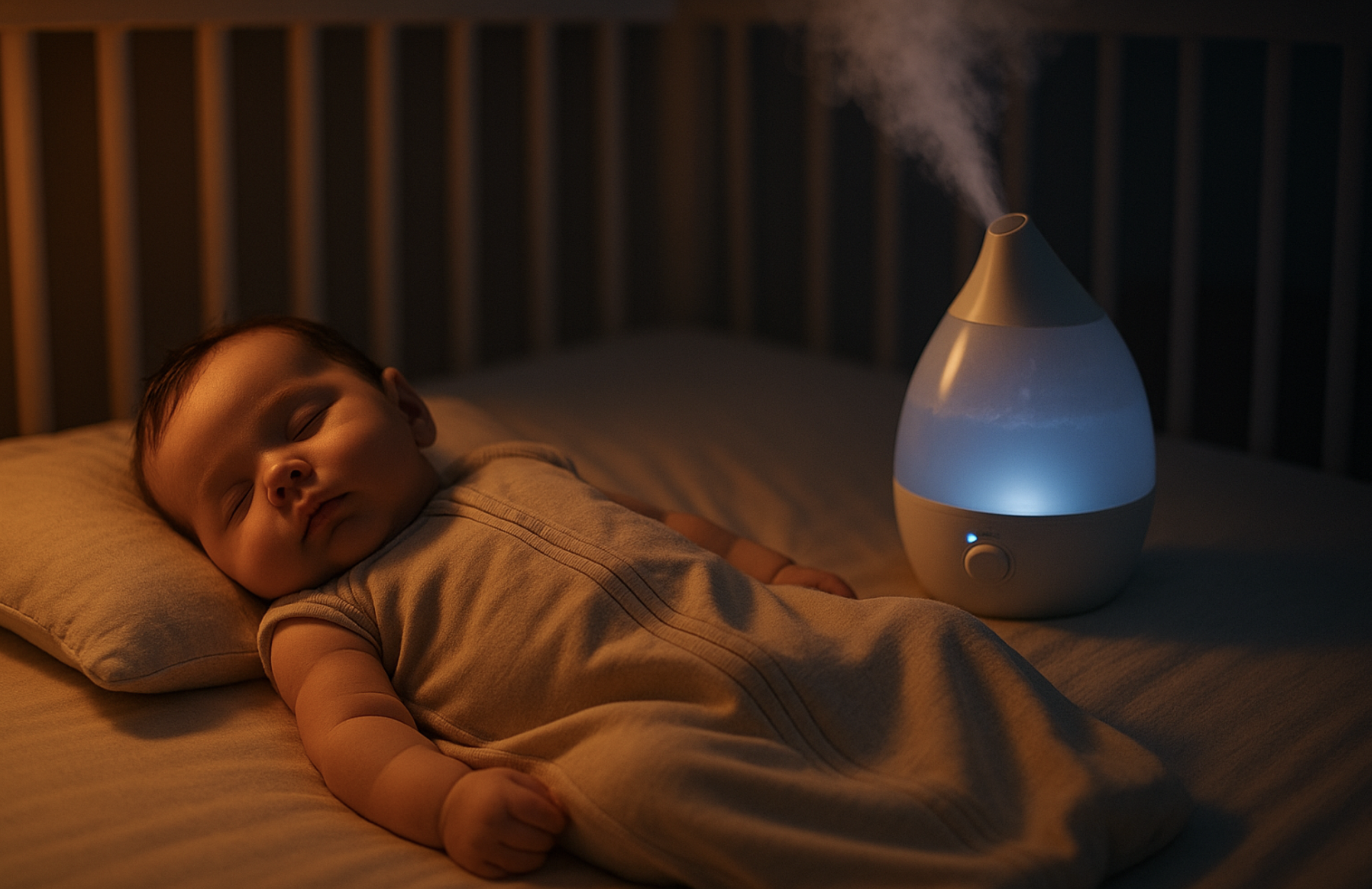 가습기 옆에 잠든 아기