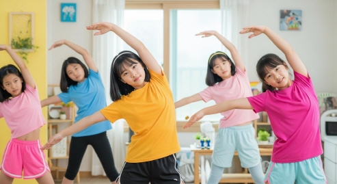 상체 스트레칭하는 중학생 여학생