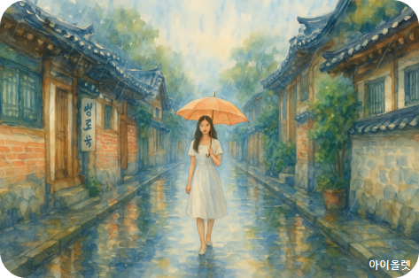 &ldquo;비 오는 날의 수채화&rdquo;를 생각하며 비오는 종로거리를 거니는 소녀