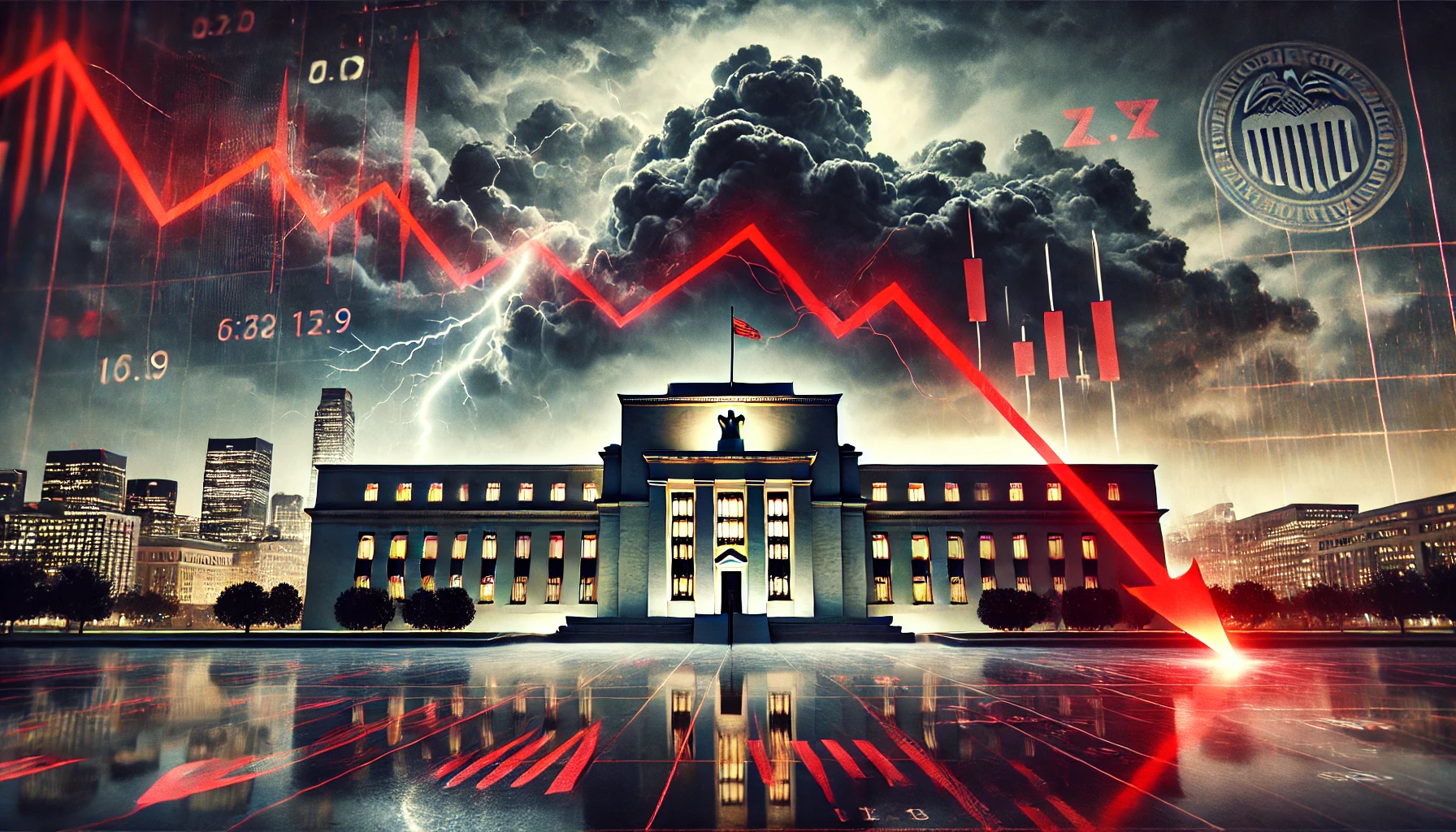 미국 워싱턴 D.C.의 연방준비제도(Federal Reserve) 건물이 실루엣