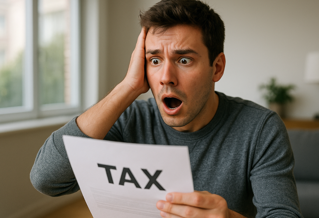 세금에 놀라는 사람 이미지