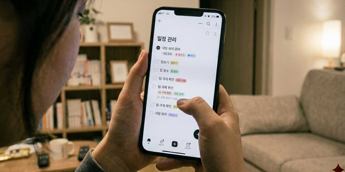 스마트폰을 메모와 정리에 활용하는 생산적인 사용 장면