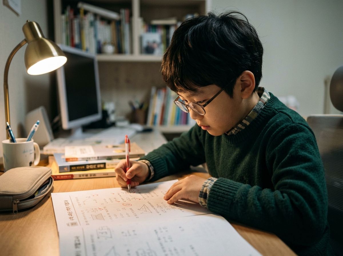 오답을 스스로 점검하고 고치는 초등학생