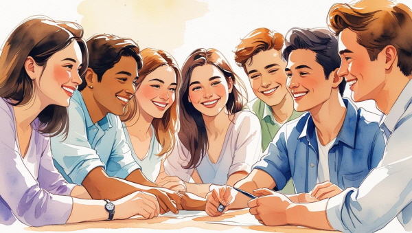 ENFJ 기질의 청소년은 타인을 돕고 이끄는 역할을 자주 맡으며, 따뜻한 공감 능력과 뛰어난 사회적 감각을 지녔습니다에 관한 그림