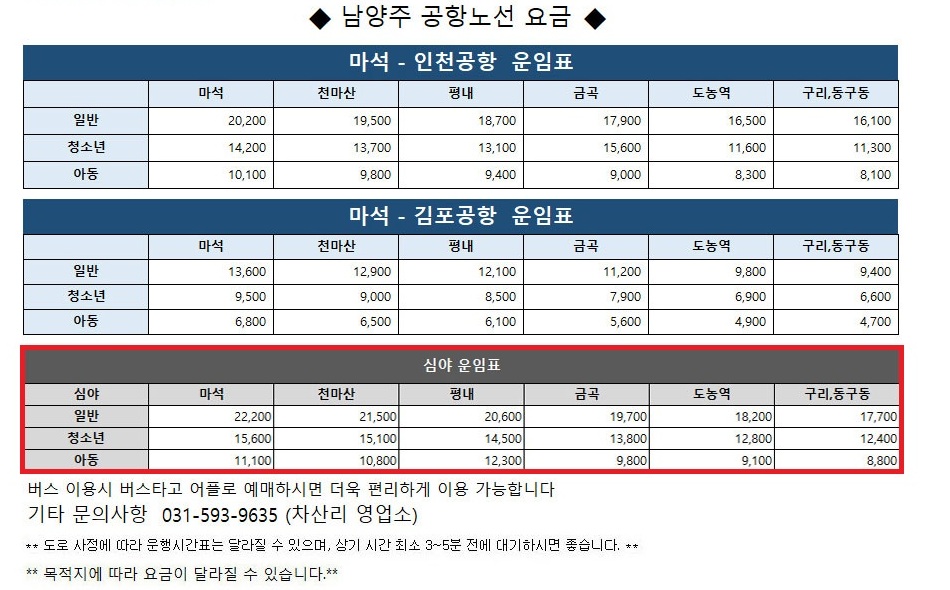 남양주 구리 공항버스