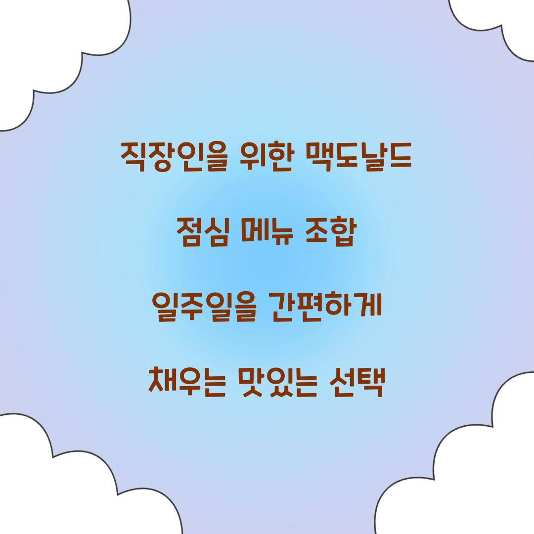 직장인을 위한 맥도날드 점심 메뉴 조합 