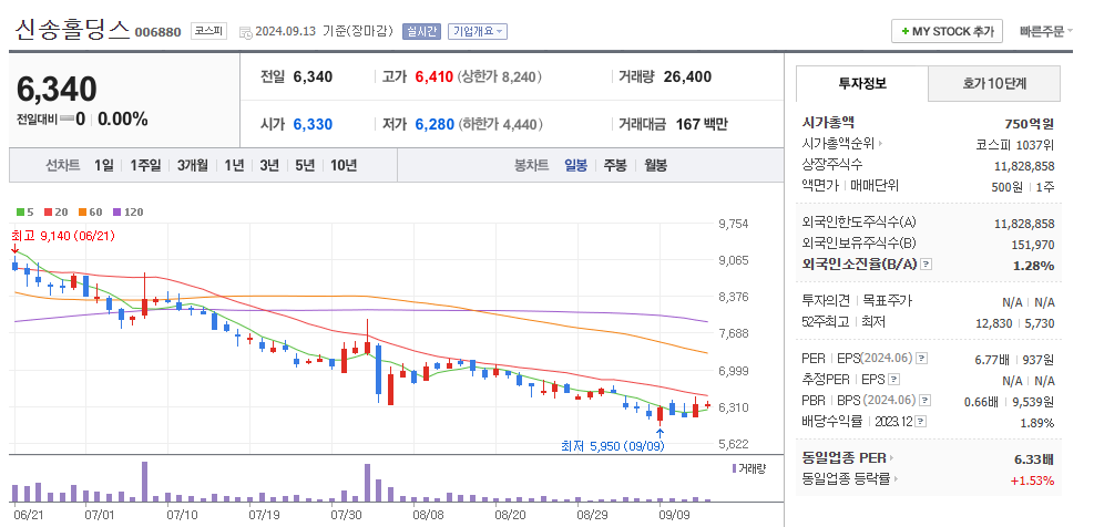 신송홀딩스 일봉차트