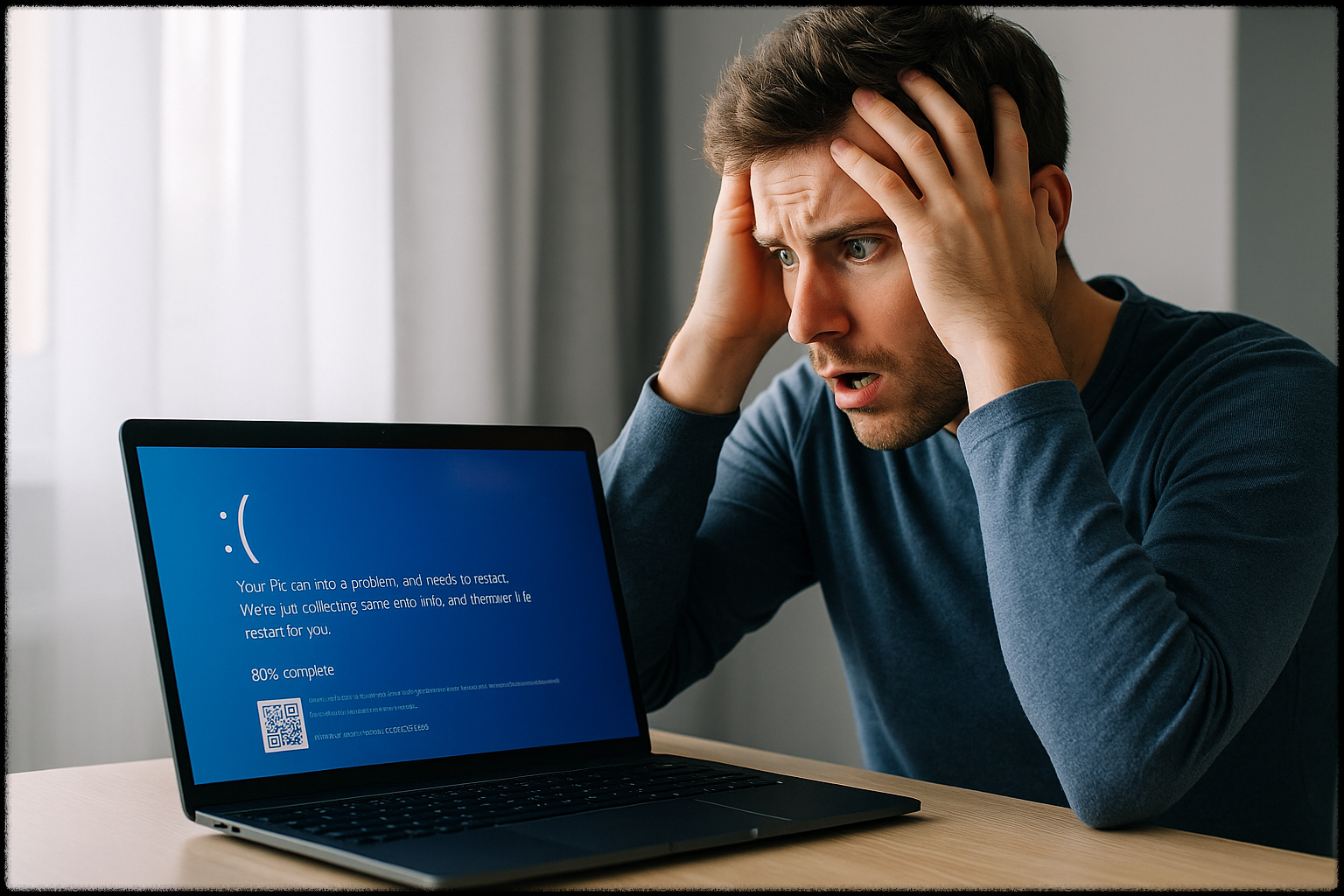 블루스크린에 당황하는 사용자