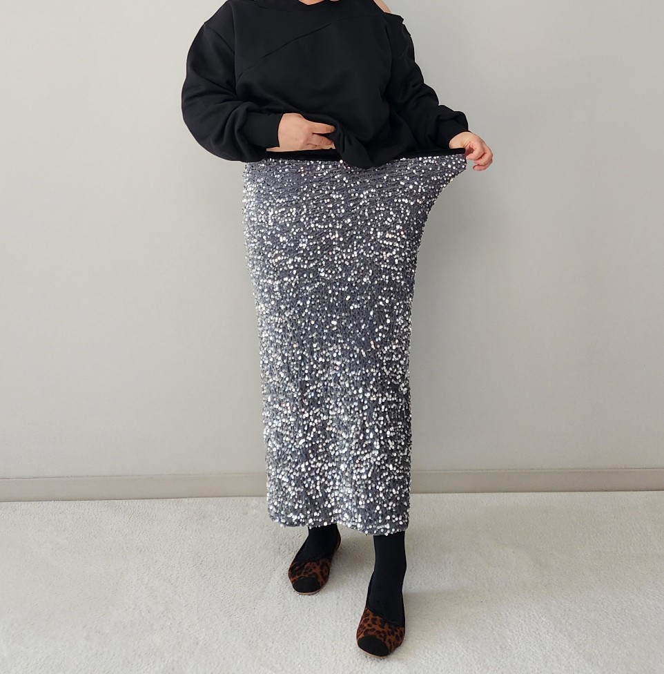 빅사이즈 안감기모 스팽글 스커트