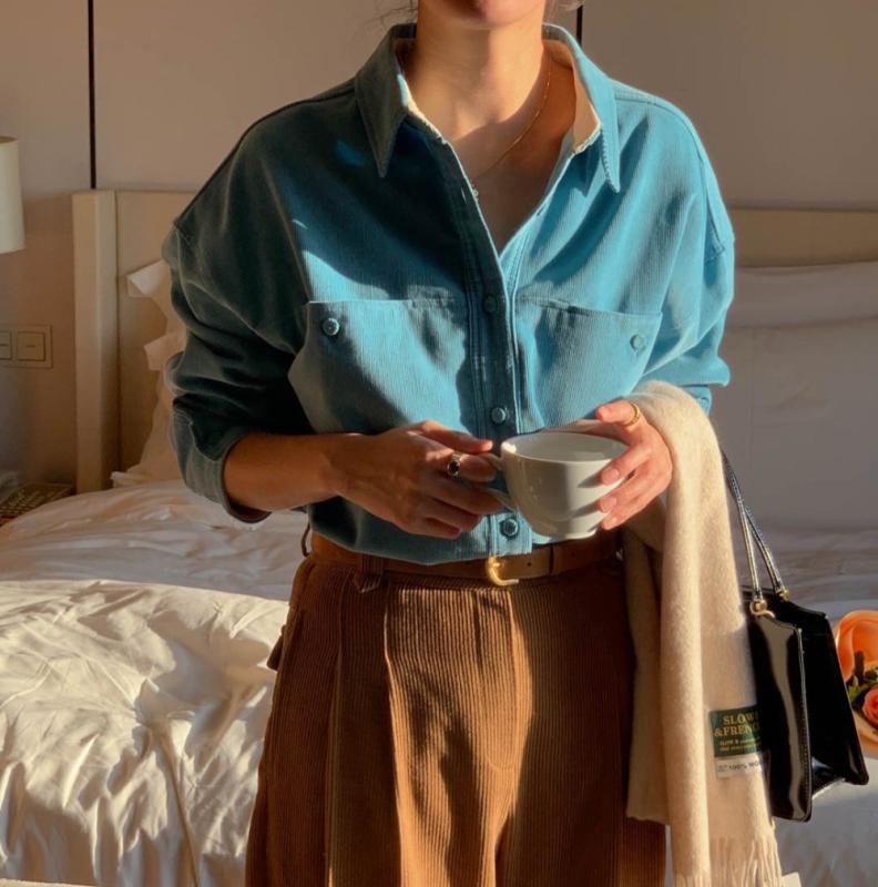 (블루 당일) 슬로우비 비비드 코듀로이 남방