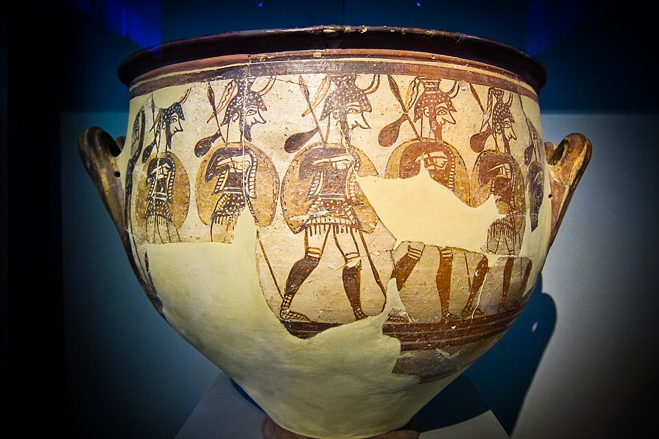 아테네 국립 고고학 박물관에 전시된 미케네 시대의 전사 항아리(Warrior Vase)