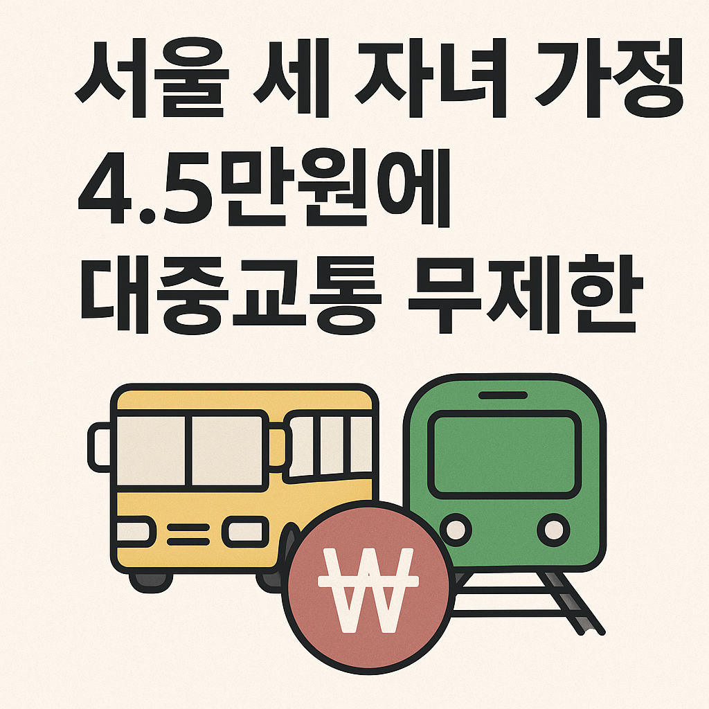 서울 세 자녀 가정 교통비 부담 줄인다 – 월 4만5000원 무제한 대중교통 이용권 출시