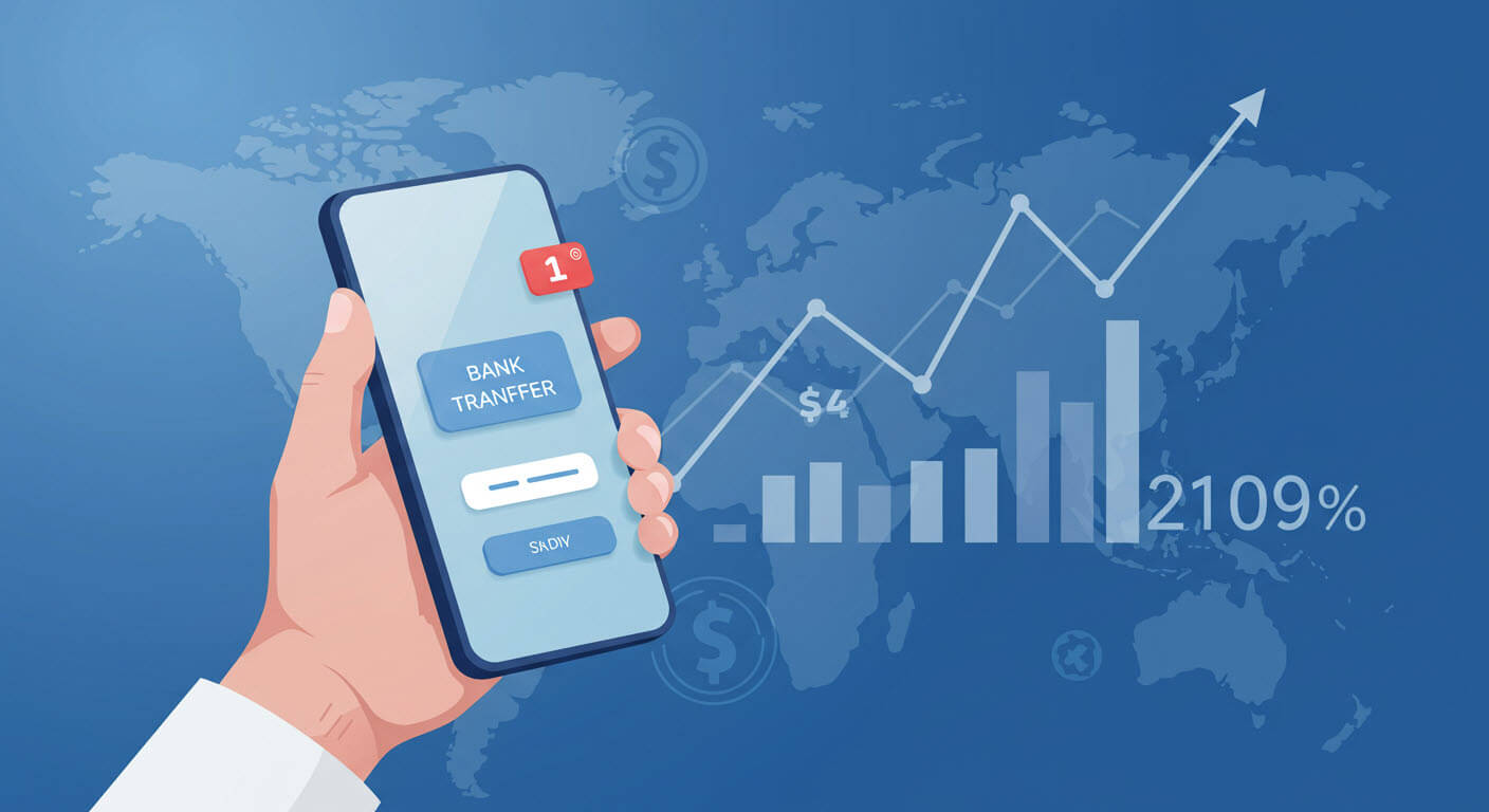 실업급여를 신청후 휴대폰으로 돈이 입금을 확인 하는 삽화 뒷배경에 그래프가 있고 지도도 보이고 달러 숫자가 있슴